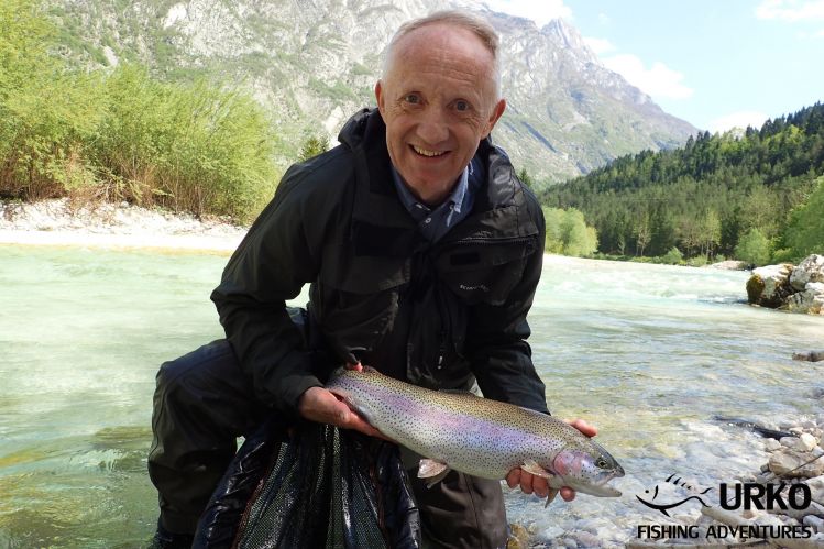 Torben with proper rainbow ... Soča River is managed by Fisheries Research Institute of Slovenia