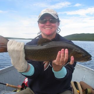 Denise with a huge Igloo Lake Brookie in 2016