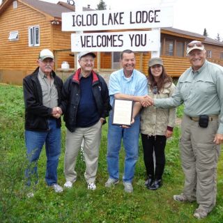 Igloo Lake Lodge (Vince, jim &amp; Amy - 3 generations) receiving an Award from Salmon Association of Newfoundland &amp; Labrador on Catch &amp; Release efforts.