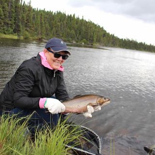 Releasing a nice Igloo Lake brook trout