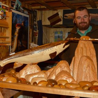 Denis Abrard carved this beautiful Atlantic Salmon - we'll proudly display in our dining room at Igloo Lake Lodge this summer.