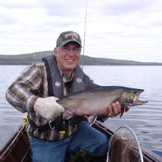 Dwight Blackwood (Newfoundland Sportsman - TV Show) with a huge Labrador Igloo Lake Brook Trout