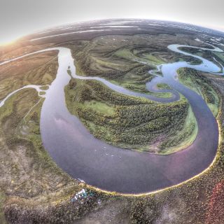 This is an aerial view of our location on the Alagnak River