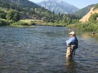 12 foot leader, 5x fluorocarbon tippet, #20 mother shucker emerger beneath a #18 parachute Adams 