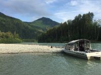 Our jet boat sits on the Upper Pitt river