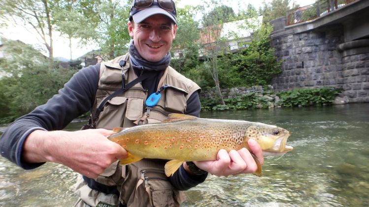 Jumping downtown and catching a Marble Trout along! Idrija river basin area..